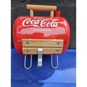 Vintage COCA-COLA Portable MINI BBQ 13"x14" Red Tailgating Tabletop Barrel Grill